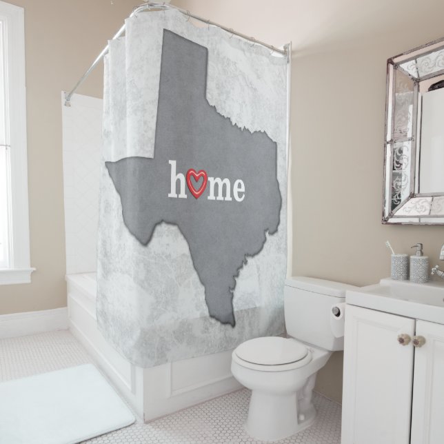 Rideaux De Douche Carte du TEXAS avec la MAISON et le COEUR (En situation)