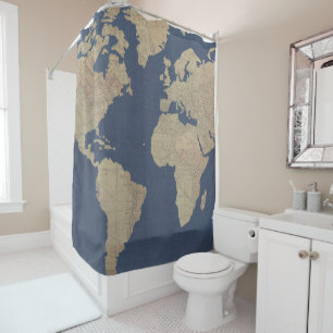 Rideaux De Douche Carte Gold et Blue World