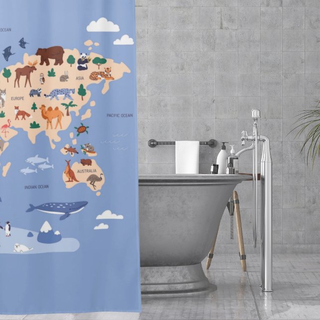 Rideaux De Douche Carte Kids World mignonne Whimsical Modern (World map Cute Modern Kids Shower Curtain
)