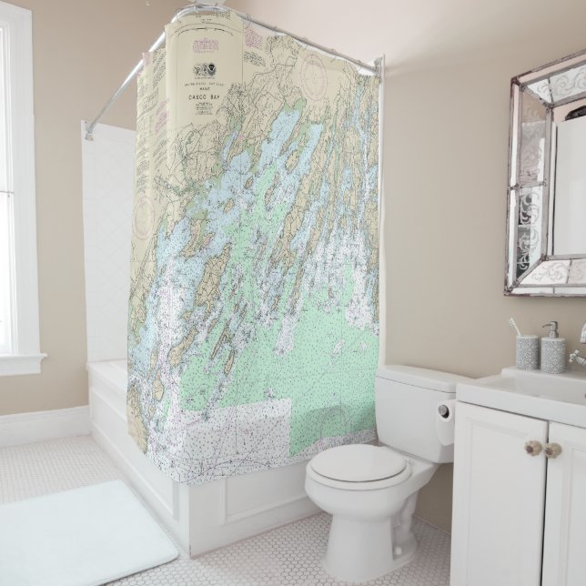 Rideaux De Douche Carte marine Casco Bay 13290 (En situation)