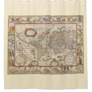 Rideaux De Douche Carte médiévale du monde (par Willem Blaeu)