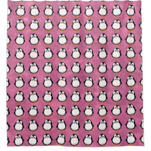 Rideaux De Douche Carton en pingouin mignon Aquarelle rose personnal