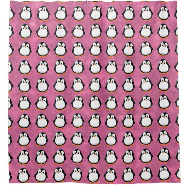 Rideaux De Douche Carton en pingouin mignon Aquarelle rose personnal (Devant)