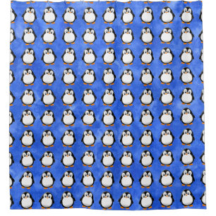 Rideaux De Douche Carton en pingouin sur mesure Aquarelle bleue