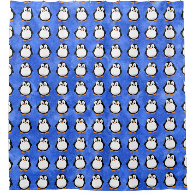 Rideaux De Douche Carton en pingouin sur mesure Aquarelle bleue (Devant)