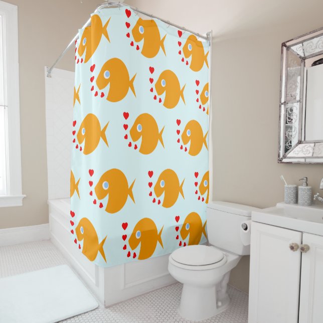 Rideaux De Douche Cartoon mignon Poisson d'or Baisers Enfants (En situation)