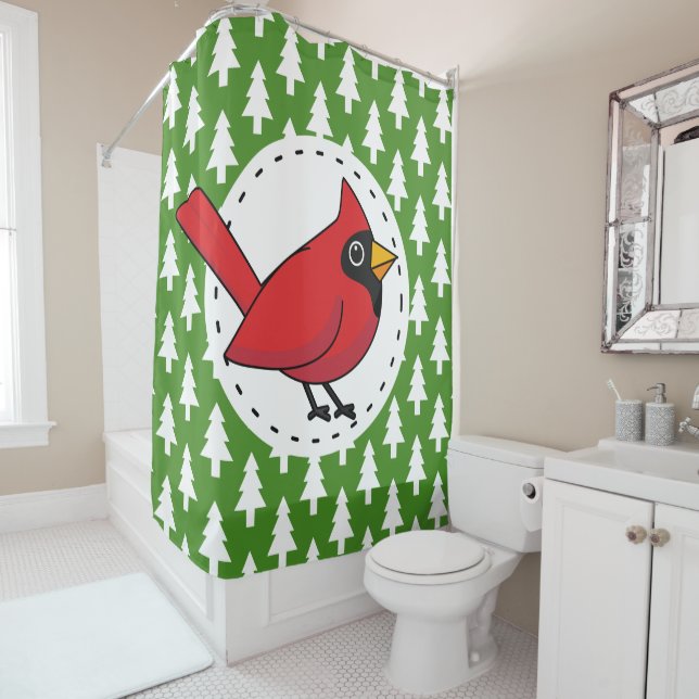 Rideaux De Douche Cartoon Red Cardinal (En situation)