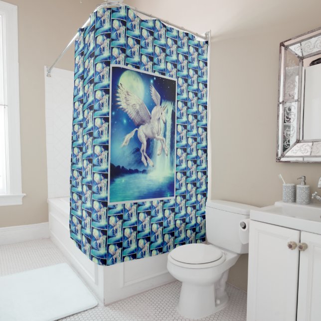 Rideaux De Douche Cascade de Pegasus Unicorn (En situation)