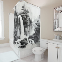 Rideaux De Douche Cascade peinture asiatique à l'encre