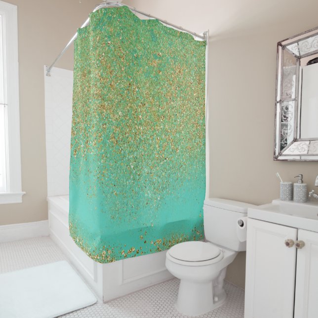 Rideaux De Douche Cascady Gold Parties scintillant Turquoise Aqua Gl (En situation)