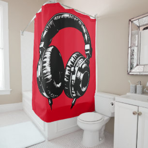 Rideaux De Douche Casque audio Musique Noire DJ 