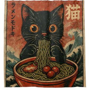 Rideaux De Douche Cat Ramen Japonais drôle Graphisme Kawaii Cat Anim