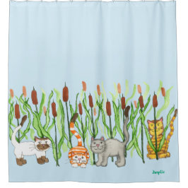 Rideaux De Douche Cats and Cattails