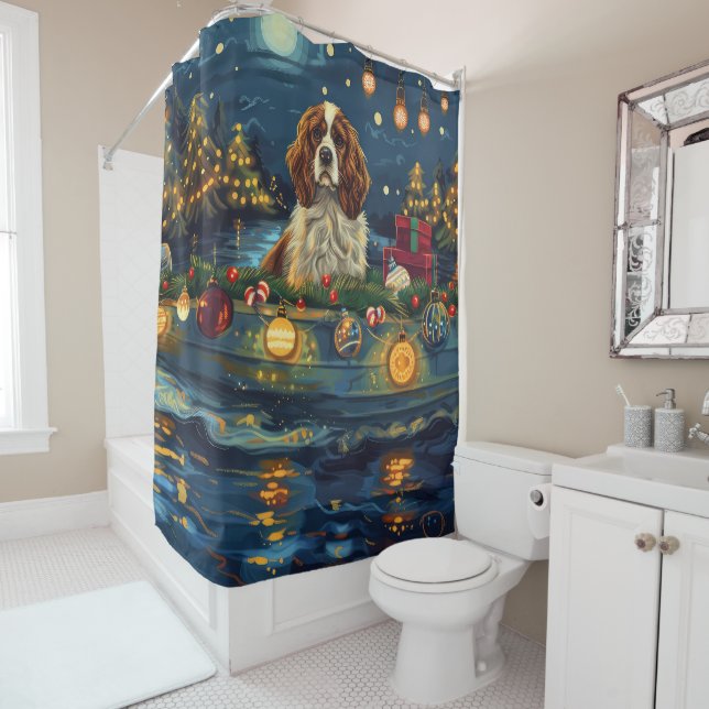 Rideaux De Douche Cavalier King Charles Noël Festive Voyage (En situation)