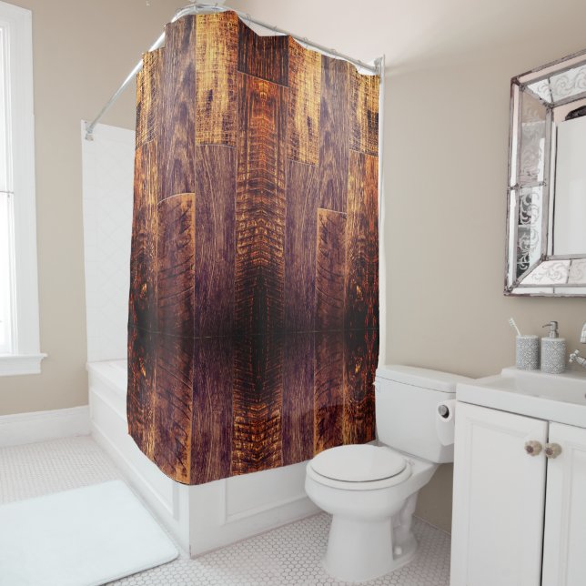 Rideaux De Douche Cèdre | motif de bois rustique (En situation)