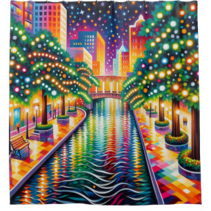Rideaux De Douche "Célébration de Starry Night Riverwalk : San Anton