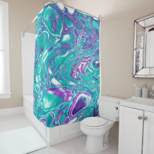 Rideaux De Douche Cellules d'art fluide en marbre turquoise et pourp