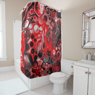 Rideaux De Douche Cellules d'art fluides peintes en noir, rouge et b