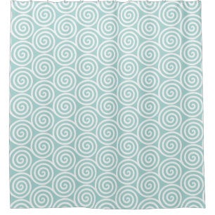 Rideaux De Douche Cercles de spirale abstraits en bleu clair et blan