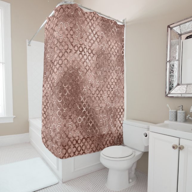 Rideaux De Douche Cercles d'or Rose rose luxe étincelante (En situation)