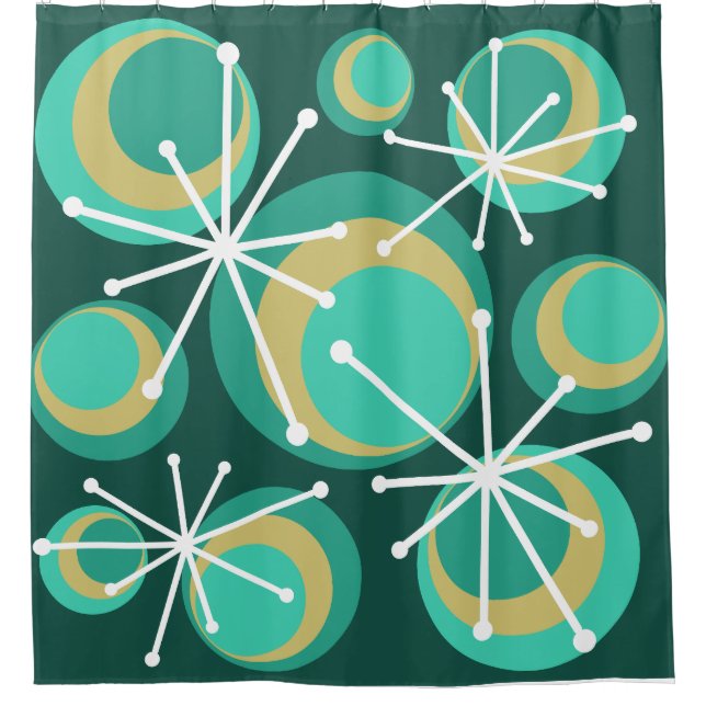 Rideaux De Douche Cercles du milieu du siècle démarre Turquoise (Devant)