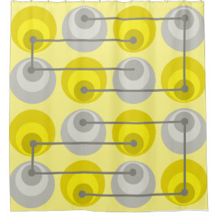Rideaux De Douche Cercles du milieu du siècle gris jaune