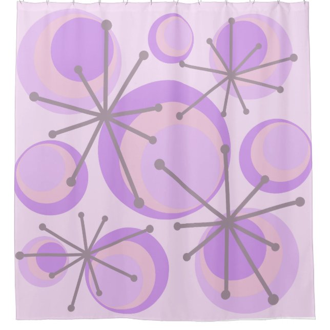 Rideaux De Douche Cercles du milieu du siècle Starburts Lavender (Devant)