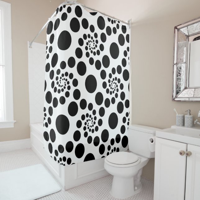 Rideaux De Douche Cercles Et Points Noirs Contemporains (En situation)