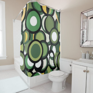 Rideaux De Douche Cercles noirs, jaunes, verts et blancs