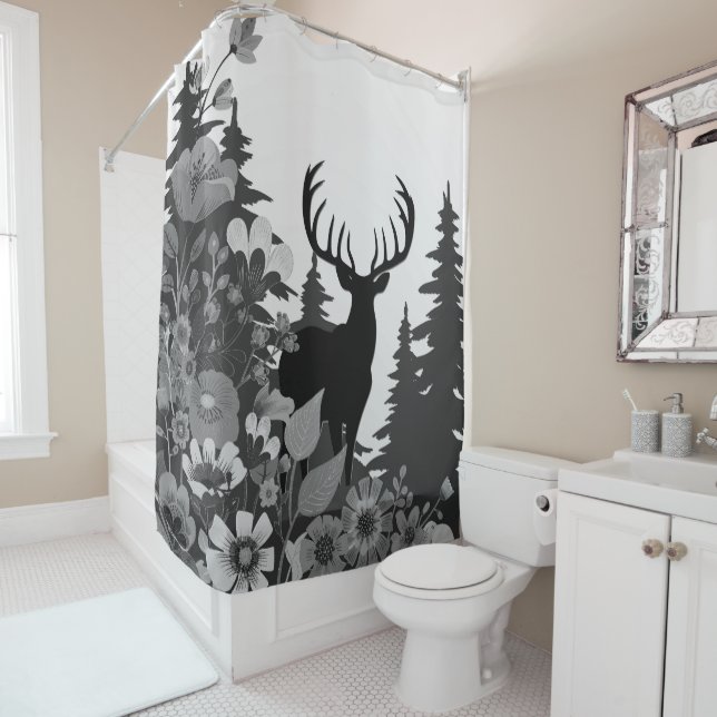 Rideaux De Douche Cerf avec grand rack hors forêt (En situation)