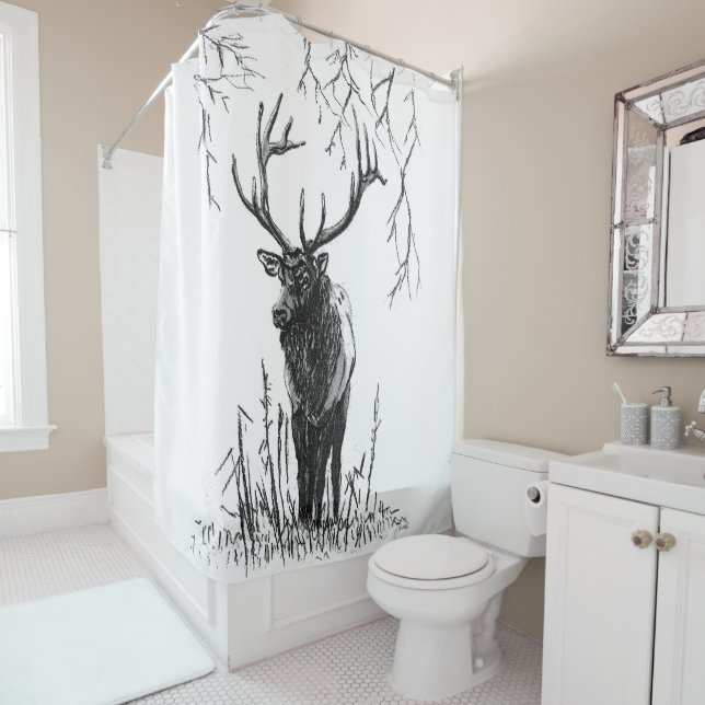 Rideaux De Douche Cerf dans la forêt (En situation)