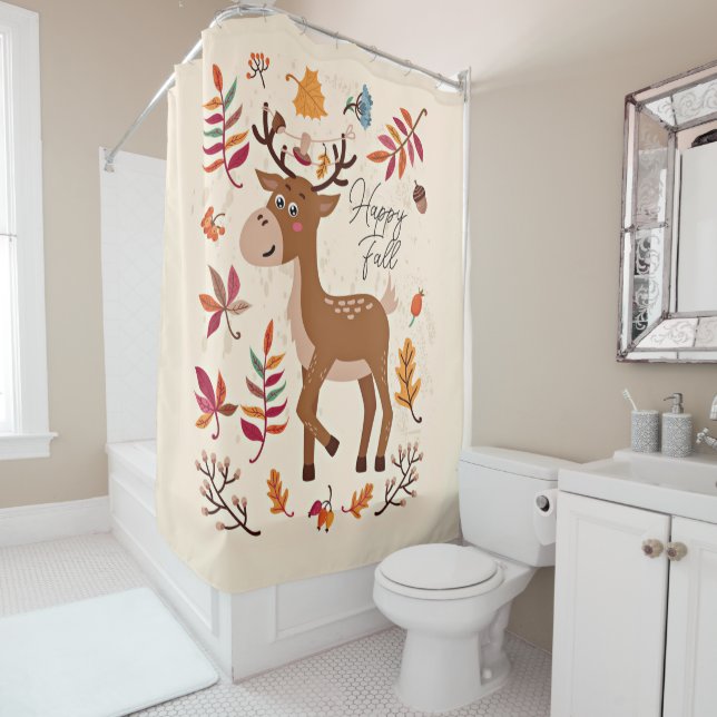 Rideaux De Douche Cerf d'automne mignon avec texte personnalisé (En situation)
