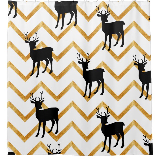 Rideaux De Douche Cerf noir, motif de texture dorée. (Devant)
