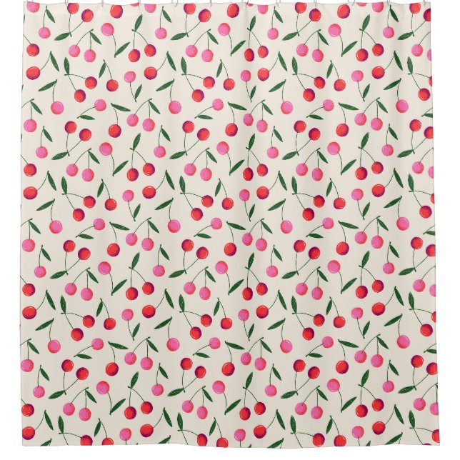 Rideaux De Douche Cerise de Berry rouge et rose rétro (Devant)