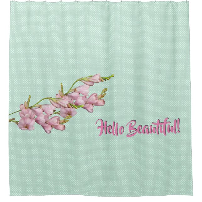 Rideaux De Douche Cerise Fleurs Mint Pots verts Bonjour Belle! (Devant)