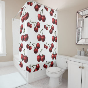 Rideaux De Douche Cerises Rouges Brillantes Blanc Retro Glam