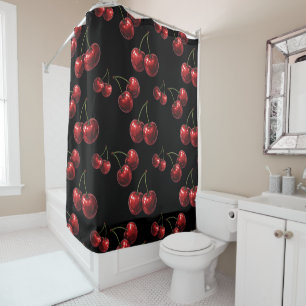 Rideaux De Douche Cerises rouges brillantes Glam Retro noir