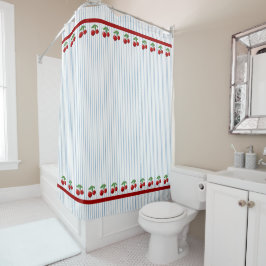 Rideaux De Douche Cerises rouges sur Bleu Motif graphique