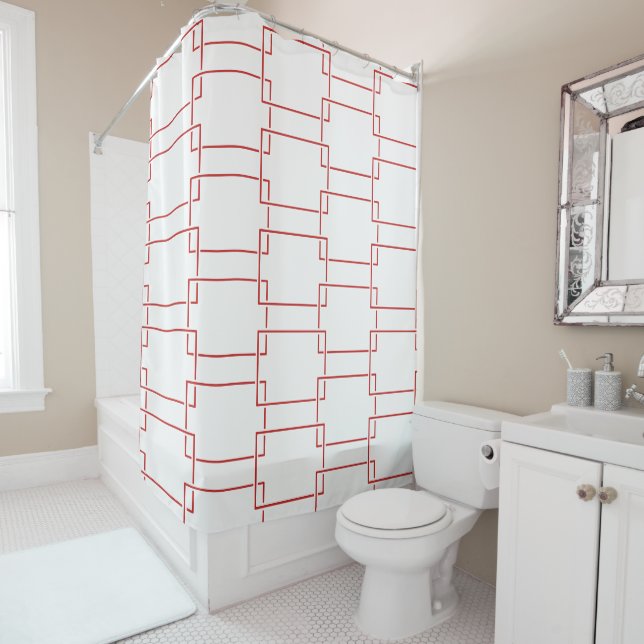 Rideaux De Douche Chaîne géométrique rouge et blanc (En situation)