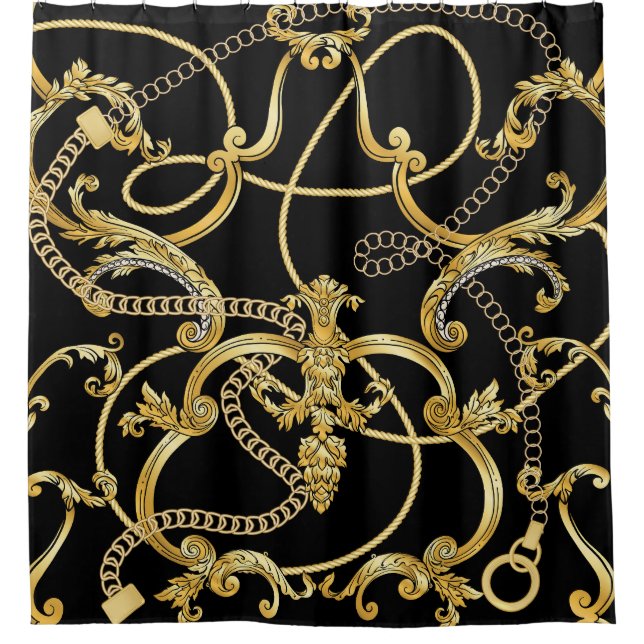 Rideaux De Douche Chaînes d'or baroque Motif sans couture (Devant)