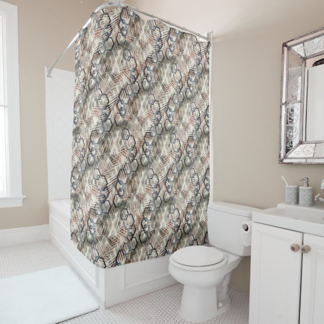 Rideaux De Douche Chaînes sur feuilles de palmiers. (En situation)