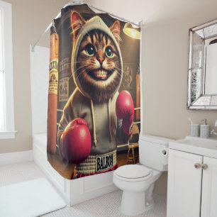 Rideaux De Douche "Champ de boxe ? - Chat avec clous de boxe