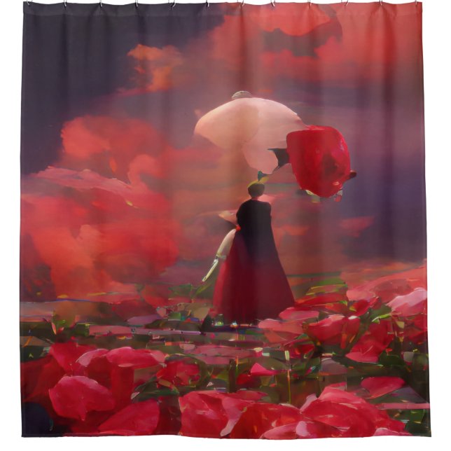 Rideaux De Douche Champ Rose Imaginaire sous le ciel (Devant)