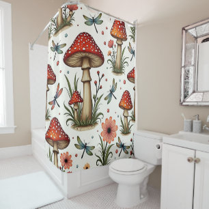Rideaux De Douche Champignons et Fleurs de Cottage