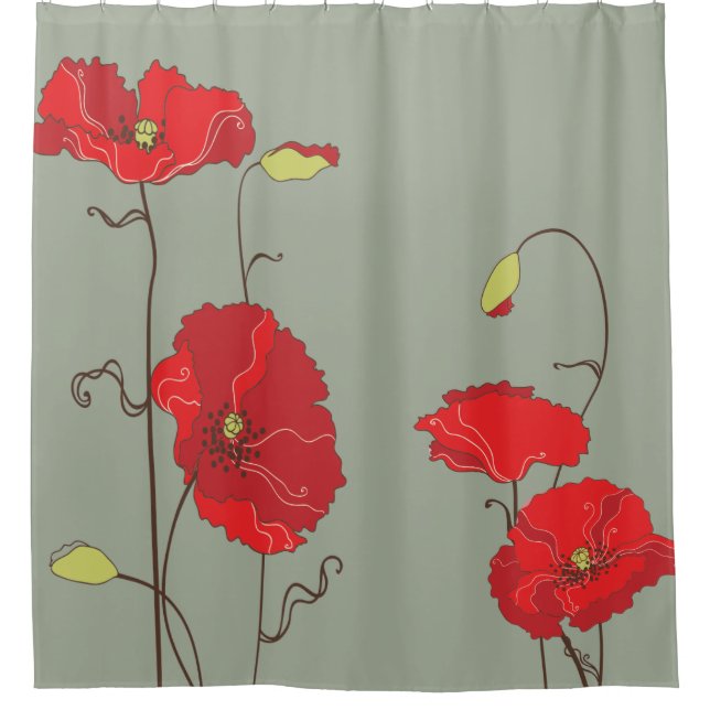 Rideaux De Douche CHANGER LA COULEUR ARRIÈRE - PLAN Red Poppies (Devant)
