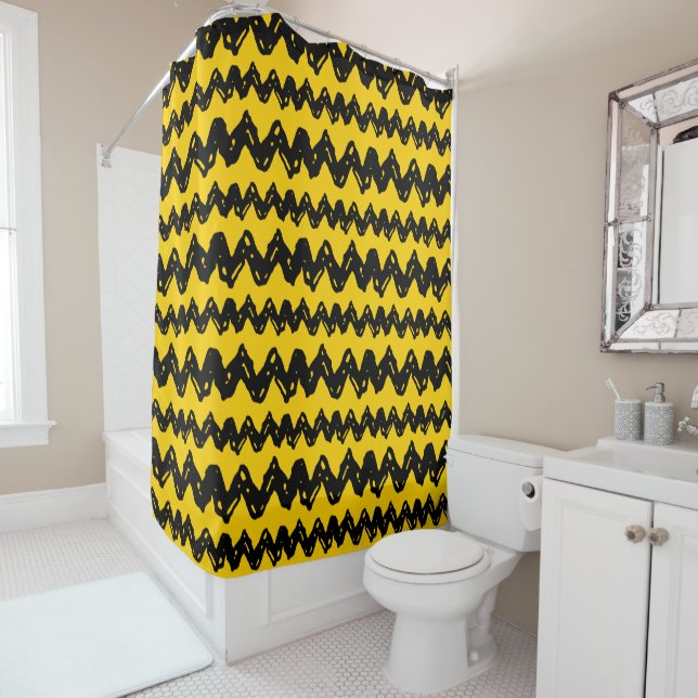 Rideaux De Douche Charlie Brown Zig Zag Motif (En situation)