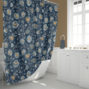 Rideaux De Douche Charmante fleurs de pavot bleu gris jaune peint