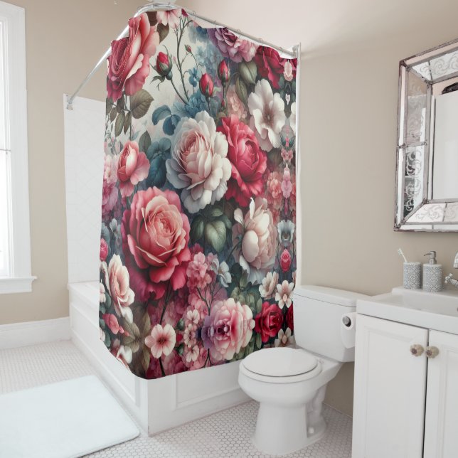 Rideaux De Douche Charme Floral Rose intemporel (En situation)