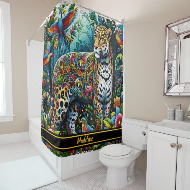 Rideaux De Douche Charme Léopard : Entouré De Jungle Sauvage (En situation)