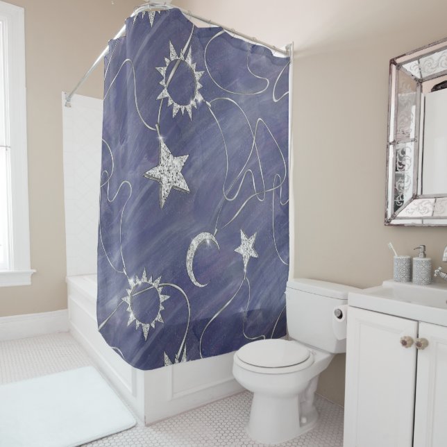 Rideaux De Douche Charming mystique | Étoiles de lune d'argent Sun A (En situation)